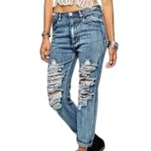 One Teaspoon Super Baggies Jeans Distressed Low‎ Rise Light Wash Size 26